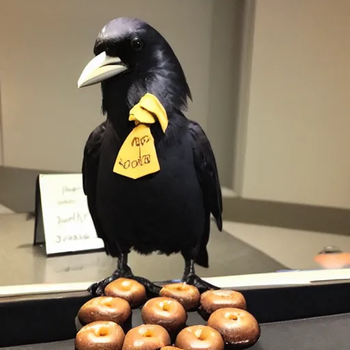 Image similar to crow is upset that he came to this business meeting in a suit, but there were not even free donuts.