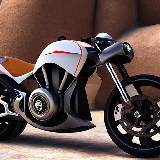 Image similar to arch motorcycle concept by keanu reeves, unreal engine 5, ray tracing, desert background, high detailed