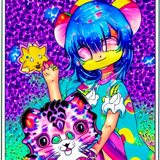 Image similar to Lisa Frank and 1990\'s manga collaboration