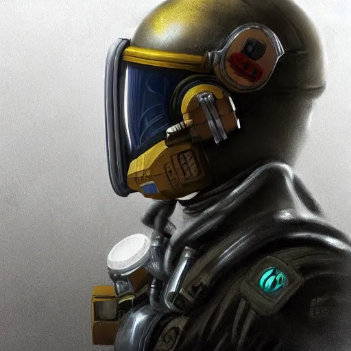 Image similar to a space engineer wearing a long gasmask, from dead space, high detail, trending on artstation