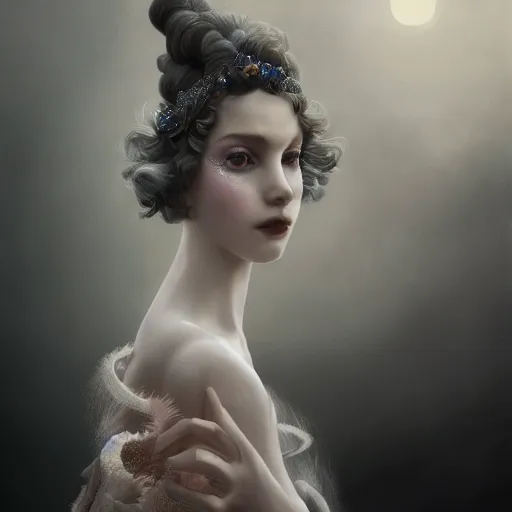 Image similar to picture generation, soft painting curiosities carnival, beautiful prima ballerina in full long dress, accurate features, focus, very intricate ultrafine details, black white purple volumetric clouds, award winning masterpiece, octane render 8 k hd, tom bagshaw artstyle