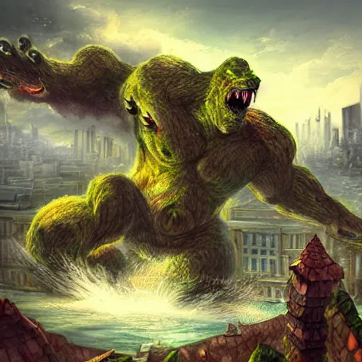 Image similar to giant monster attacking a city