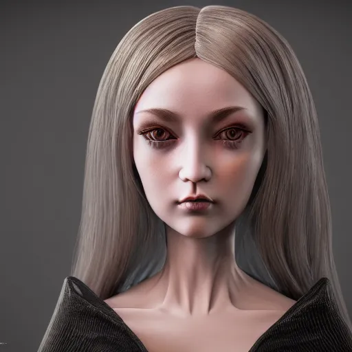 Prompt: beautiful ball jointed doll face head, long shiny hair, intricate detailed, sharp focus, octane render, high quality, Symmetrical composition, 8k, volumetric lighting, on black background