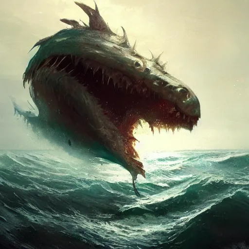 Image similar to never seen before sea monster deep in the ocean, by greg rutkowski, trending on artstation