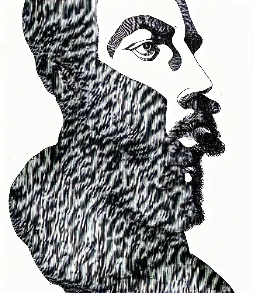 Image similar to minimalist line art portrait of russian writer fyodor dostoevsky. contour lines, musicality, twirls and curves, strong personality