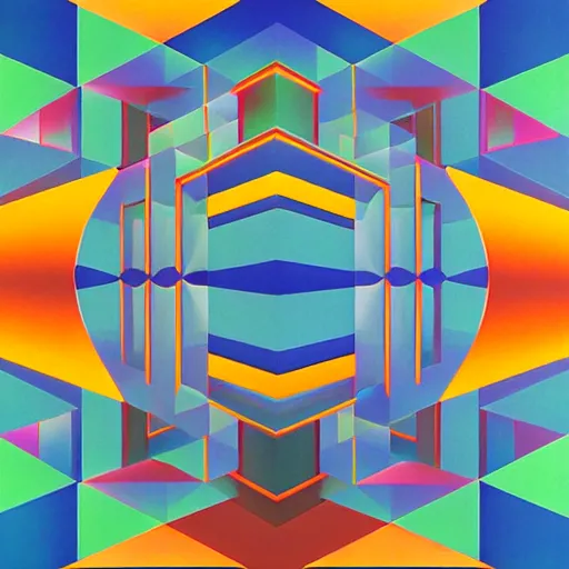 Prompt: geometric by shusei nagaoka, david rudnick, airbrush on canvas, pastell colours, cell shaded, mirrored