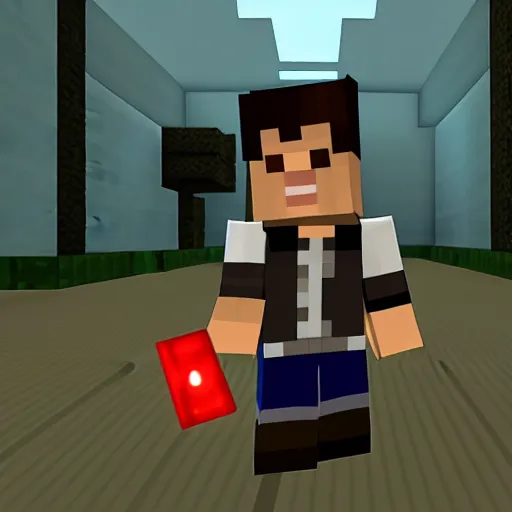 Prompt: Steve from Minecraft with glowing eyes standing in a very dark alley, staring at the camera, motionless. Award winning, high resolution, realistic