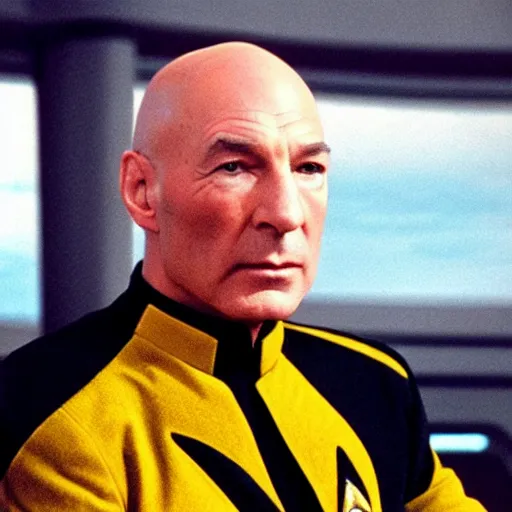 Prompt: “jean luc picard wearing his starfleet captains uniform”