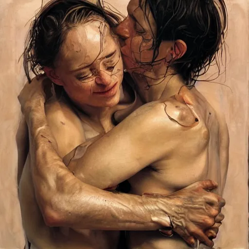 Prompt: a couple's embrace by jenny saville