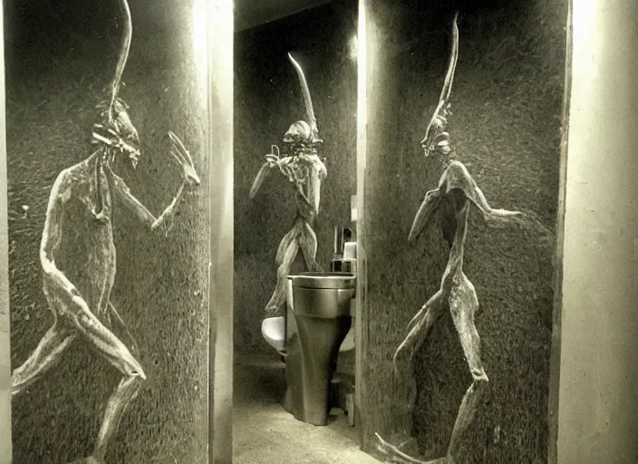 Prompt: aliens entering into a pissoir. marcel duchamp style