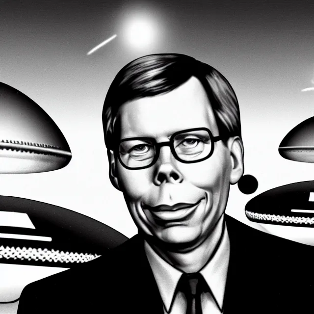 Image similar to a photo of bob lazar with a hangar full of flying saucers at area 5 1, photorealistic, high detail