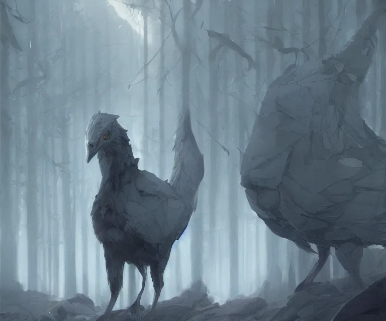 Image similar to a new animal inspired by horse and shoebill, digital art made by makoto shinkai, lois van baarle, greg rutkowski and jakub rebelka, highly detailed, symmetrical, extremely coherent, smooth, shaped focus, dystopian gray forest background