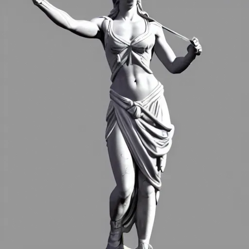 Prompt: full size beautiful marble statue of athena, sword in her hands, toga, realistic proportions, feminine athletic body, realistic face, hyperrealistic, 8 k, full size photo, artstation