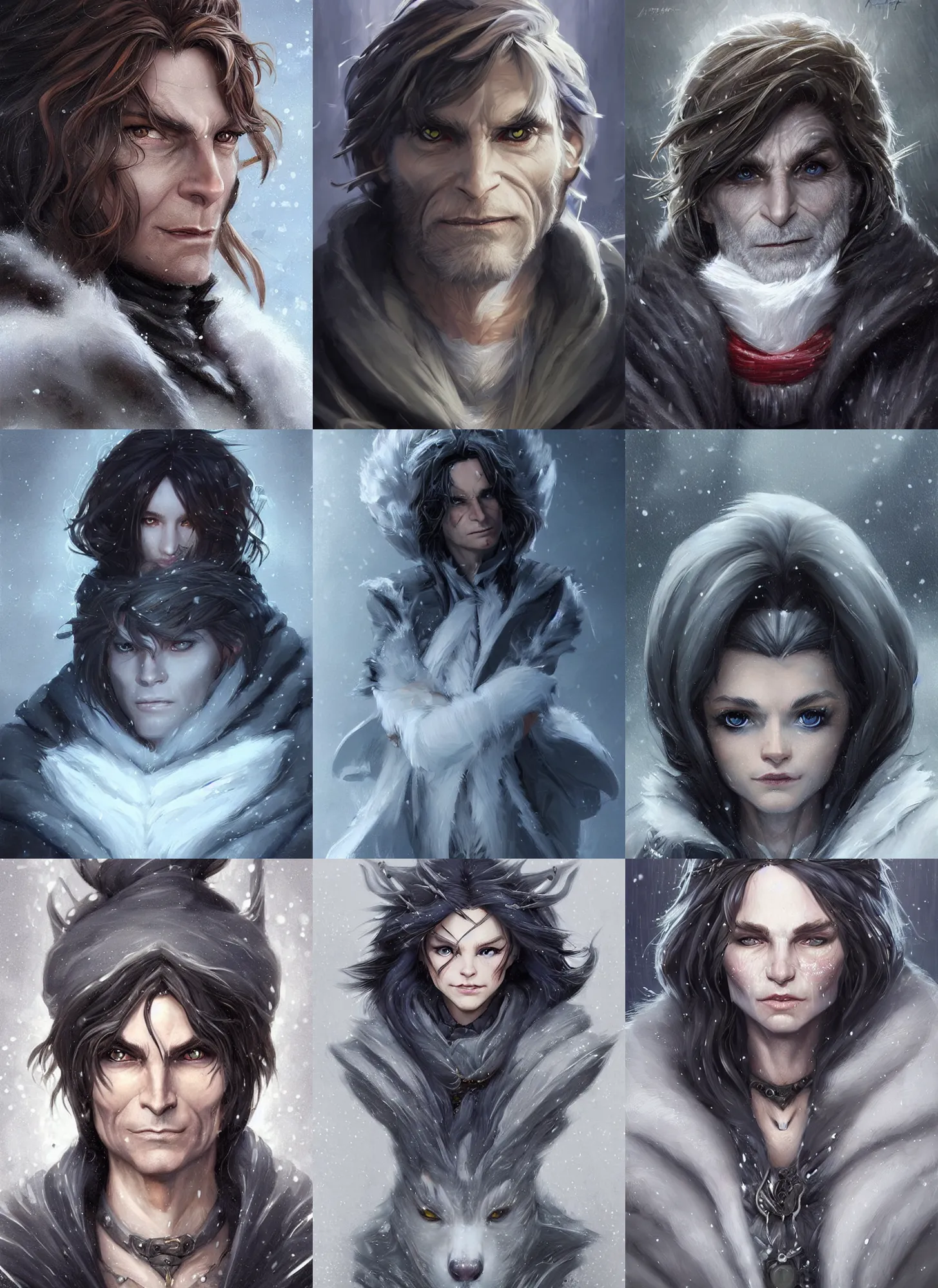 Prompt: wintry rumpelstiltskin, art by artgerm and greg rutkowski and magali villeneuve, piercing blueeyed stare, blackfur trim, whitecoat, d & d, fantasy, highly detailed, portrait, digital painting, trending on artstation, concept art, sharp focus, illustration