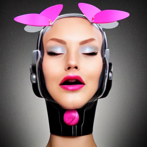 Image similar to female futuristic cartoon robot face with flower antennas