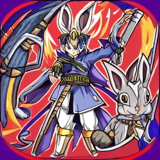 Image similar to rabbit warrior - swordsman, yugioh style