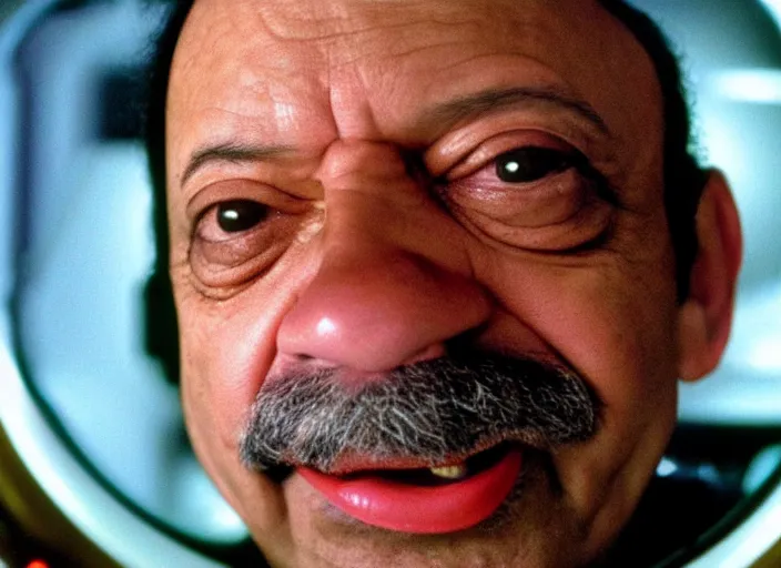 Prompt: film still of Cheech Marin as Dr. Dave Bowman in 2001 A Space Odyssey