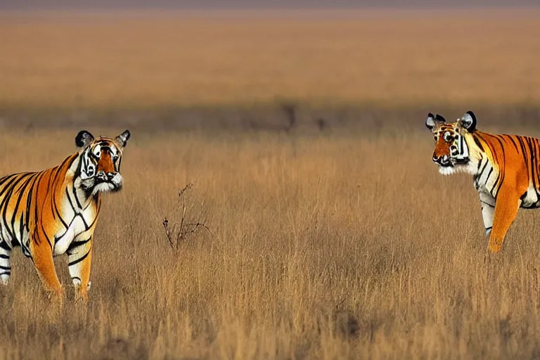 Image similar to antelope, hunting, a tiger, golden hour, 6 0 0 mm, wildlife photo, national geographics