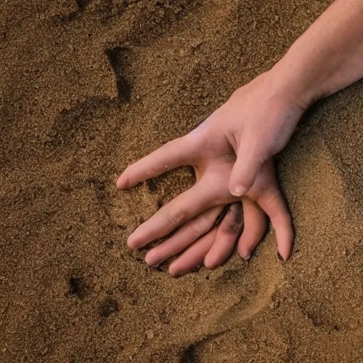 Image similar to a pair of hands holding a face made of sand