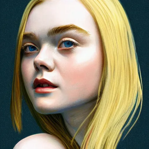 Image similar to professional painting of Elle Fanning in the style of Koson Ohara, head and shoulders portrait, symmetrical facial features, smooth, sharp focus, illustration, intricate, stormy weather, extremely detailed masterpiece,