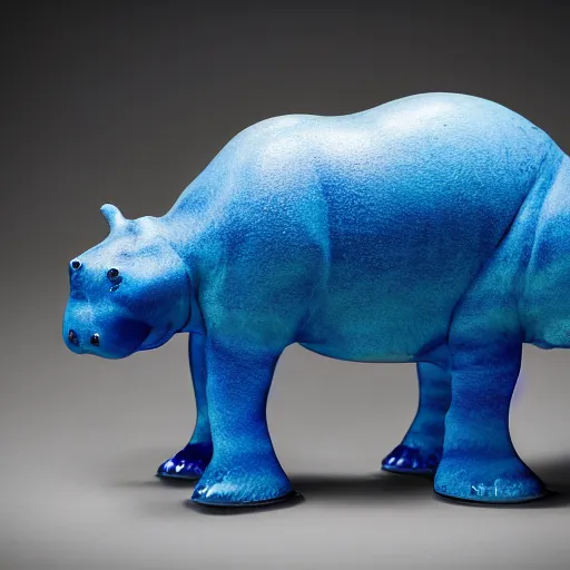 Prompt: a photo of a model hippo made of wood countertop, wood mixed with blue epoxy resin, dramatic lighting, studio zeiss 1 5 0 mm f 2. 8 hasselblad, award - winning photo