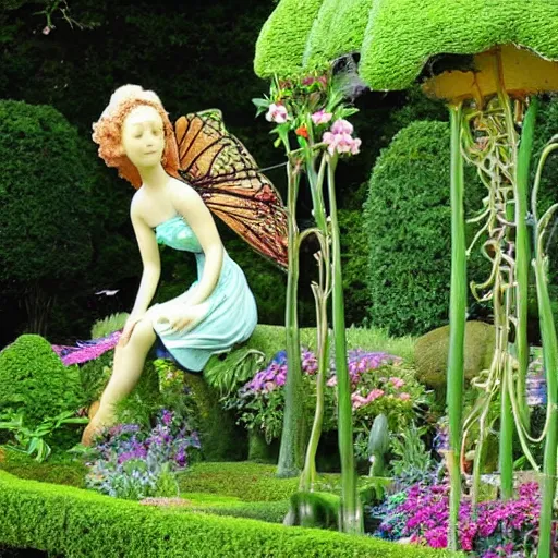 a whimsical garden scene. In the sculpture, a Stable