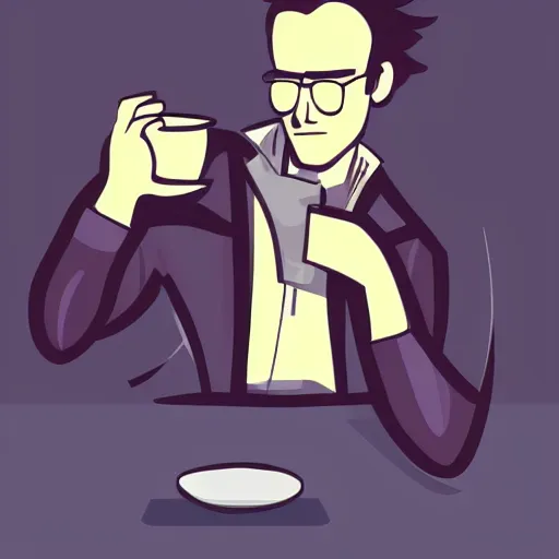 Image similar to handsome startup CEO having a cup of coffee. sci-fi cyberpunk!!!!!!!! concept art