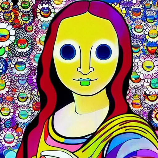 Image similar to mona lisa in the style of takashi murakami, in the style of takashi murakami, in the style of takashi murakami, in the style of takashi murakami, in the style of takashi murakami