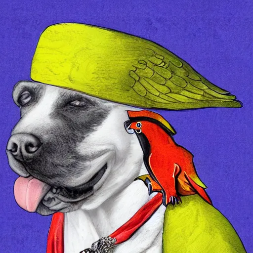 Prompt: a pirate dog with a parrot on it's shoulder, portrait n - 9