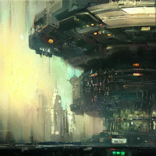 Image similar to megastructure in space, highly detailed painting by jeremy mann, 1 9 7 0 s scifi art style