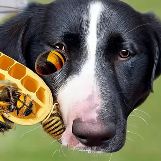 Image similar to a dog stepping on a large visible bee