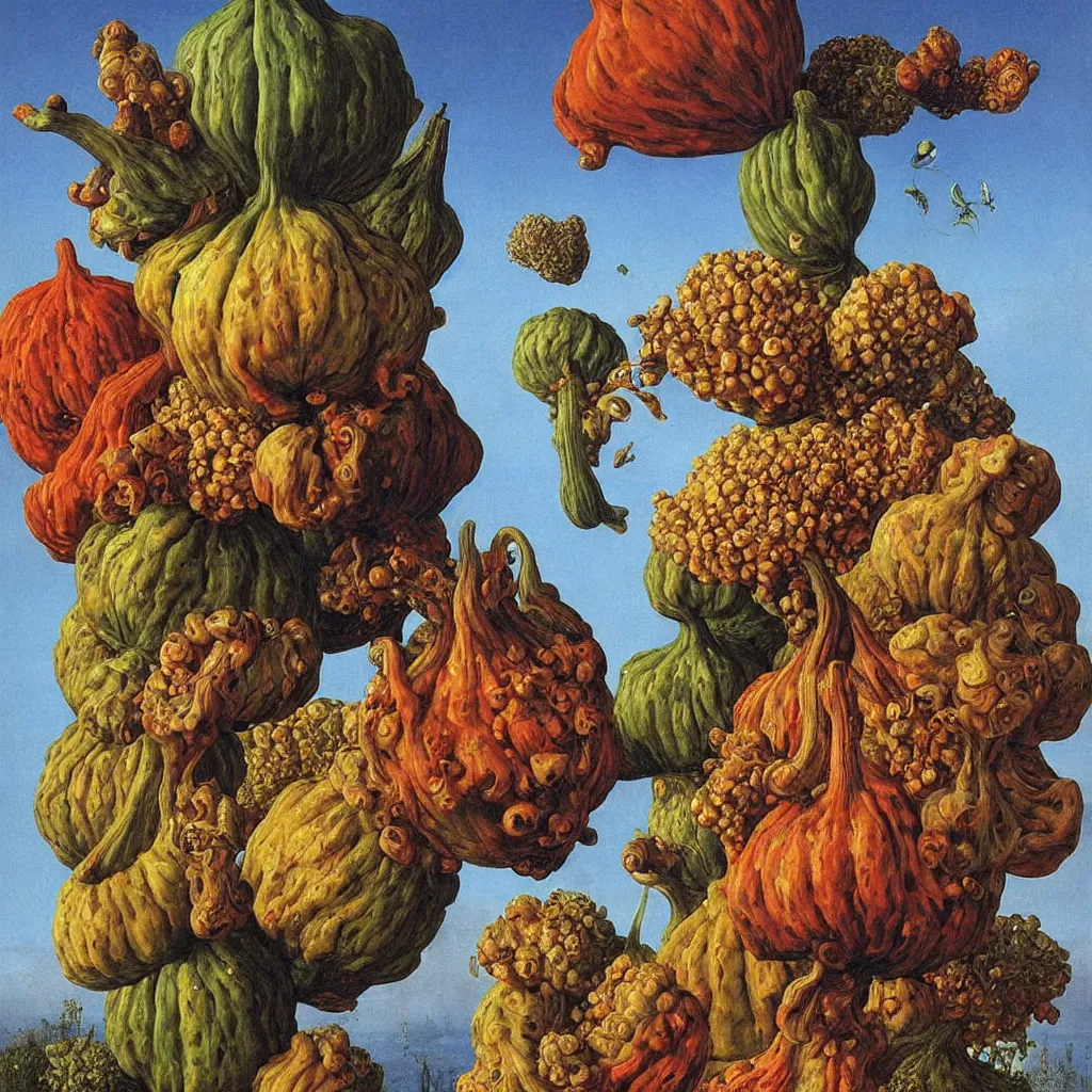 Prompt: a single! colorful! ( lovecraftian ) gourd fungus tower clear empty sky, a high contrast!! ultradetailed photorealistic painting by jan van eyck, audubon, rene magritte, agnes pelton, max ernst, walton ford, andreas achenbach, ernst haeckel, hard lighting, masterpiece