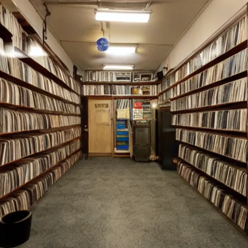 Prompt: the private room in the back of the vinyl record store where they keep the good stuff, only the cool people get access, by robert crumb