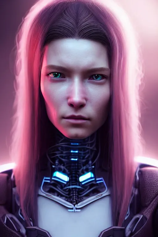 Image similar to a portrait of a beautiful 28th century super cool post-human female very young with long hair, barely human and largely biomechanical cyberpunk, hyper-realistic, very detailed unreal engine, by Artgerm, WLOP and Ross Thran, dramatic cinematic lighting rendered by octane, 8k, detailed, trending on artstation, deviantart google images, pinterest