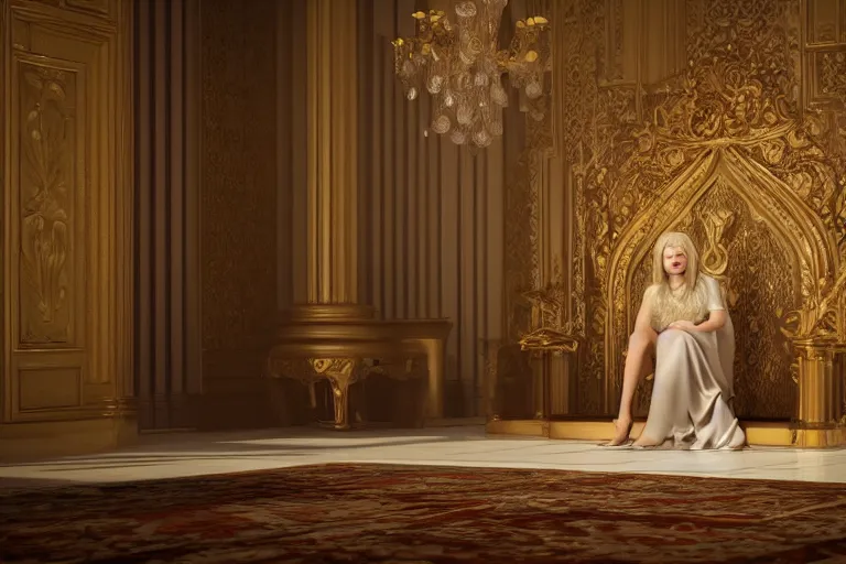 Prompt: beautiful blonde woman standing in throne room, octane render, hyper realism