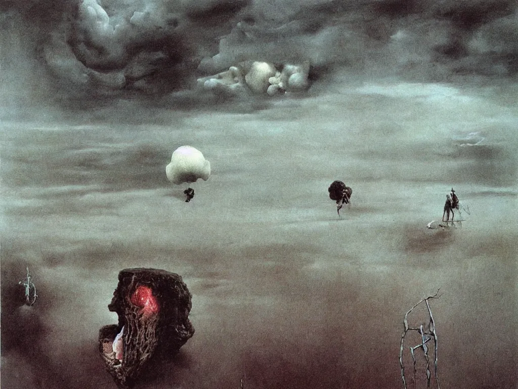 Image similar to Inverted hailstorm. Painting by Salvador Dali, Beksinski