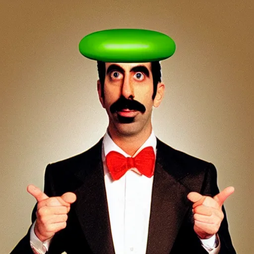 Image similar to photo of borat as the green m & m