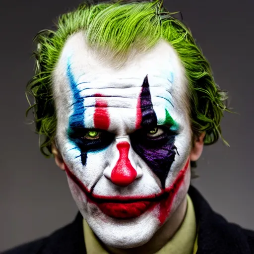 Image similar to cinematic head shot of julius caesar with joker face paint on his face, 8 k, very detailed, very intricate,