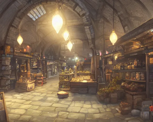 Image similar to fable concept art of bowerstone market, key lighting, soft lights, 8 k render,