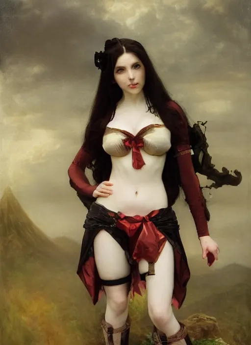 Image similar to Amouranth as an evil princess by Frederick Edwin Church, rule of thirds, seductive look, beautiful, in intergalactic Japan