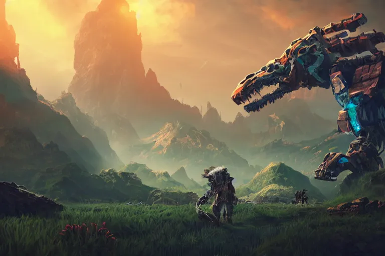 Image similar to tremortusk machine mecanical creature robot of horizon forbidden west horizon zero dawn bioluminiscence global illumination ray tracing hdr fanart arstation by ian pesty and alena aenami artworks in 4 k