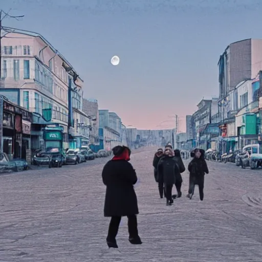 Image similar to moonwalker streetphoto, city street on the moon, a detailed image of a future norilsk, moon landscape