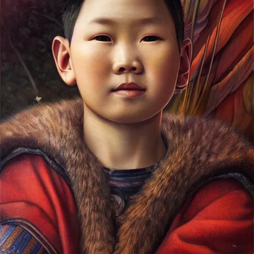 Image similar to a stunning portrait of yakut boy by Evelyn De Morgan and Ross Tran, rossdraws, fresco