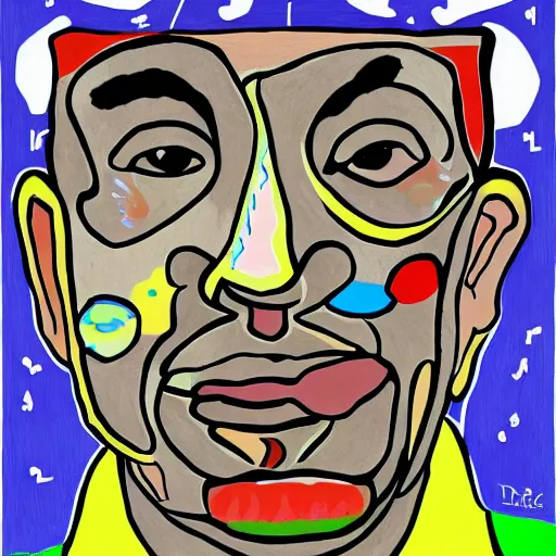 Image similar to omar souleyman (syrian) in the style of daniel johnston and outsider art, 4k, arabic text