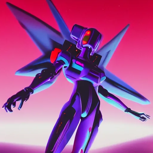 Prompt: synthwave evangelion angel invaders dramatic dark background k path traced high definition detailed artstation realistic trending dramatic lighting powerful