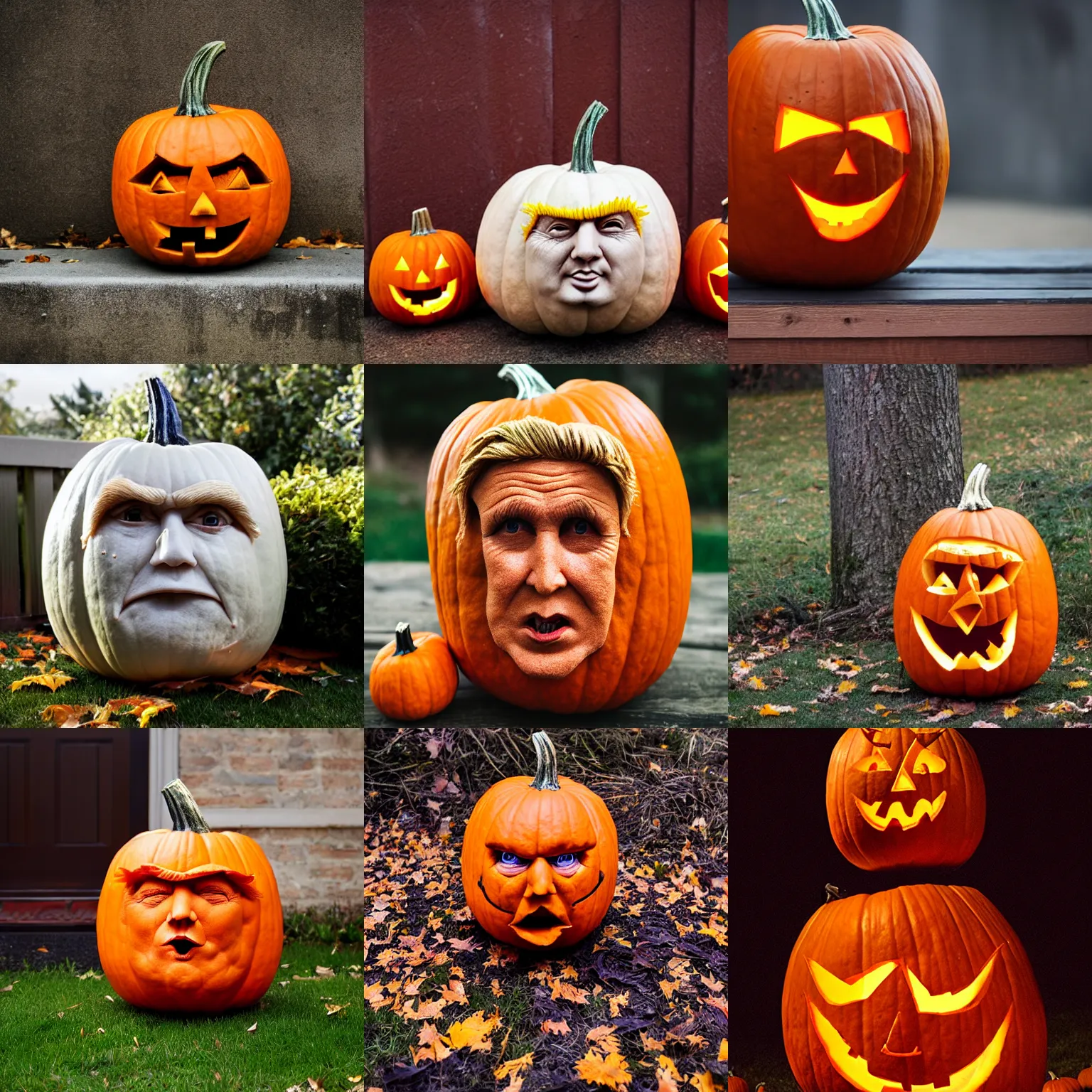 Prompt: halloween pumpkin that looks like donald trump, sigma 8 5 mm