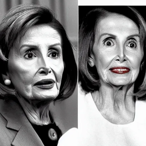 Prompt: found footage of monster that looks like nancy pelosi