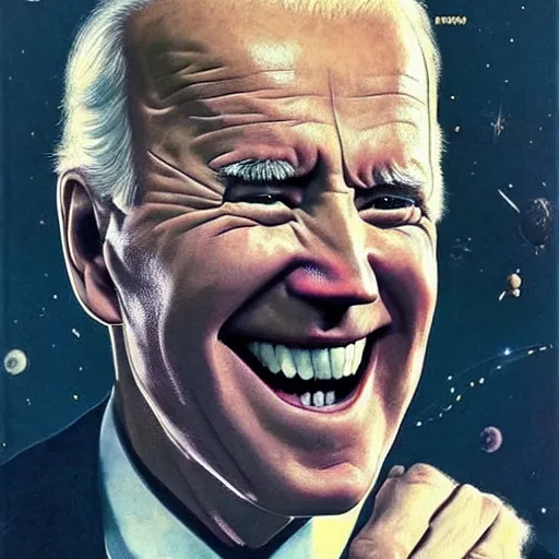 Image similar to terrifying, surreal joe biden creating the universe ab nihilio, perfectly clear face, by j. c. leyendecker and beksinski