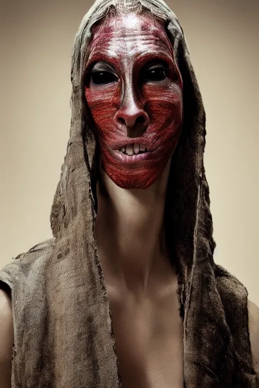 Prompt: rick owens campaign featuring jar jar binks as a female cowgirl, long eyeslashes, huge juicy lips, big seductive eyes, unprocessed colors, # nofilter, realistic vfx simulation