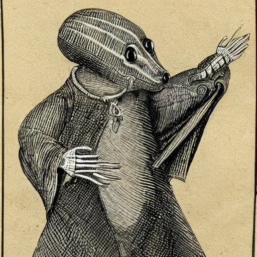 Image similar to anthropomorphic rat with exposed bones wearing dark sorcerer robes